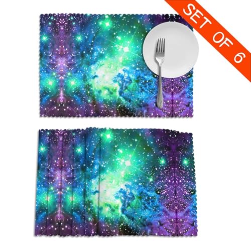 Sets de table en polyester durables et design galaxie violet pour grand format
