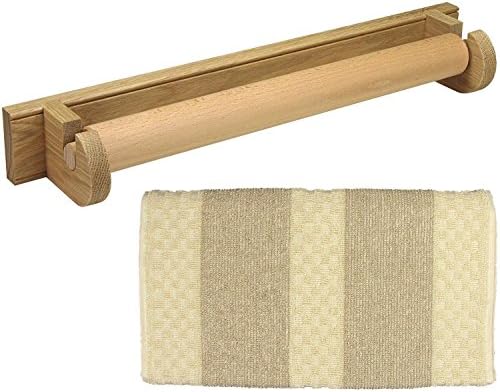 Oak Roller Towel Holder With 100% Cotton Traditional Terry Roller Towel (Oak Holder + Natural Stripe Towel)