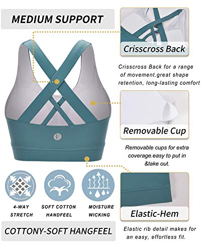 Image of RUNNING GIRL Sports Bras for Women,Padded Strappy Sports Bras Criss-Cross Back Medium Support Sports Bras with Removable Cups
