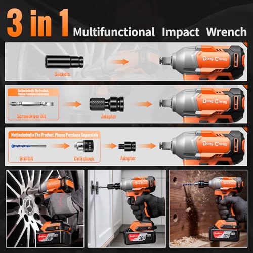 Image of Dong Cheng 20V Brushless Cordless Impact Wrench Kit, 380W Motor, 300N.m Max Torque, 2 Working Modea (210 /300N.m), 4000mAh Battery + Fast Charger, Auto Stop Reverse, LED Work Light