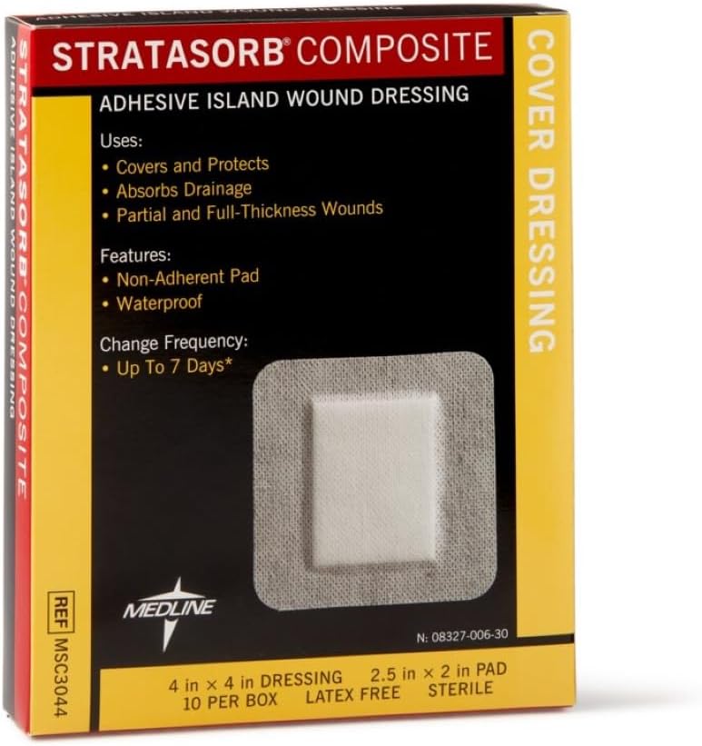 Medline Stratasorb Composite Composite Adhesive Island Wound Dressings, 4" x 14" (Pack of 10)