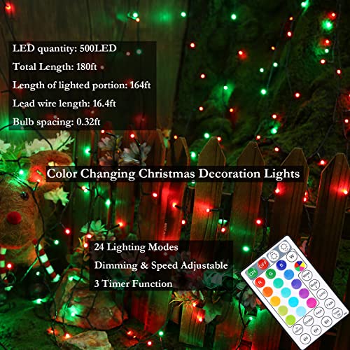 Joomer Color Changing String Lights,180Ft 500 Led Rgb Led String Lights Outdoor Fairy Twinkle Tree Lights With Remote Timer Plug In For Room Indoor Wedding Party Christmas Decorations #TOP4
