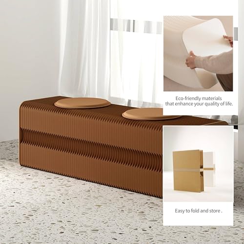 Image of Kraft Paper Rectangle Ottoman - Folding Bench Rest for Bedroom & Entryway, Collapsible Stool with Pad, Portable Stool & Square Ottoman for Living Room Decor, Space-Saving Footrest, Brown, 4 Seats