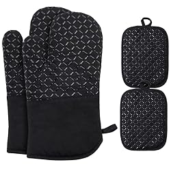 Ankway Juego de 4 manoplas para horno, guantes de ...: 4 juegos de accesorios de cocina: nuestro juego de guantes de horno y agarraderas consta de 2 guantes antideslizantes de silicona para horno de cocina y 2 agarraderas, y es adecuado para cocinar en interiores, hornear, asar o asar a la parrilla al ai...