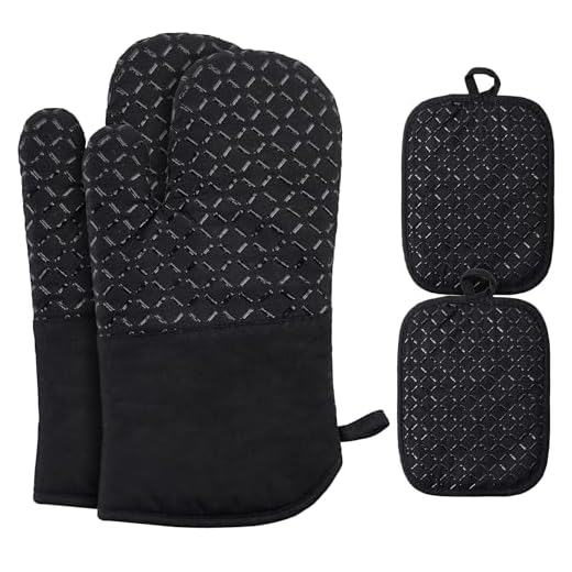 Ankway Juego de 4 manoplas para horno, guantes de cocina, guantes de cocina resistentes al calor y antideslizantes, algodón suave, guantes de cocina de silicona de grosor largo y flexible (agarraderas
