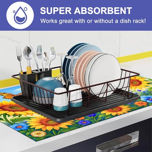 Image of HOMETITUTE Hummingbird Sunflower Stove Top Cover 28x20 Heat Resistant