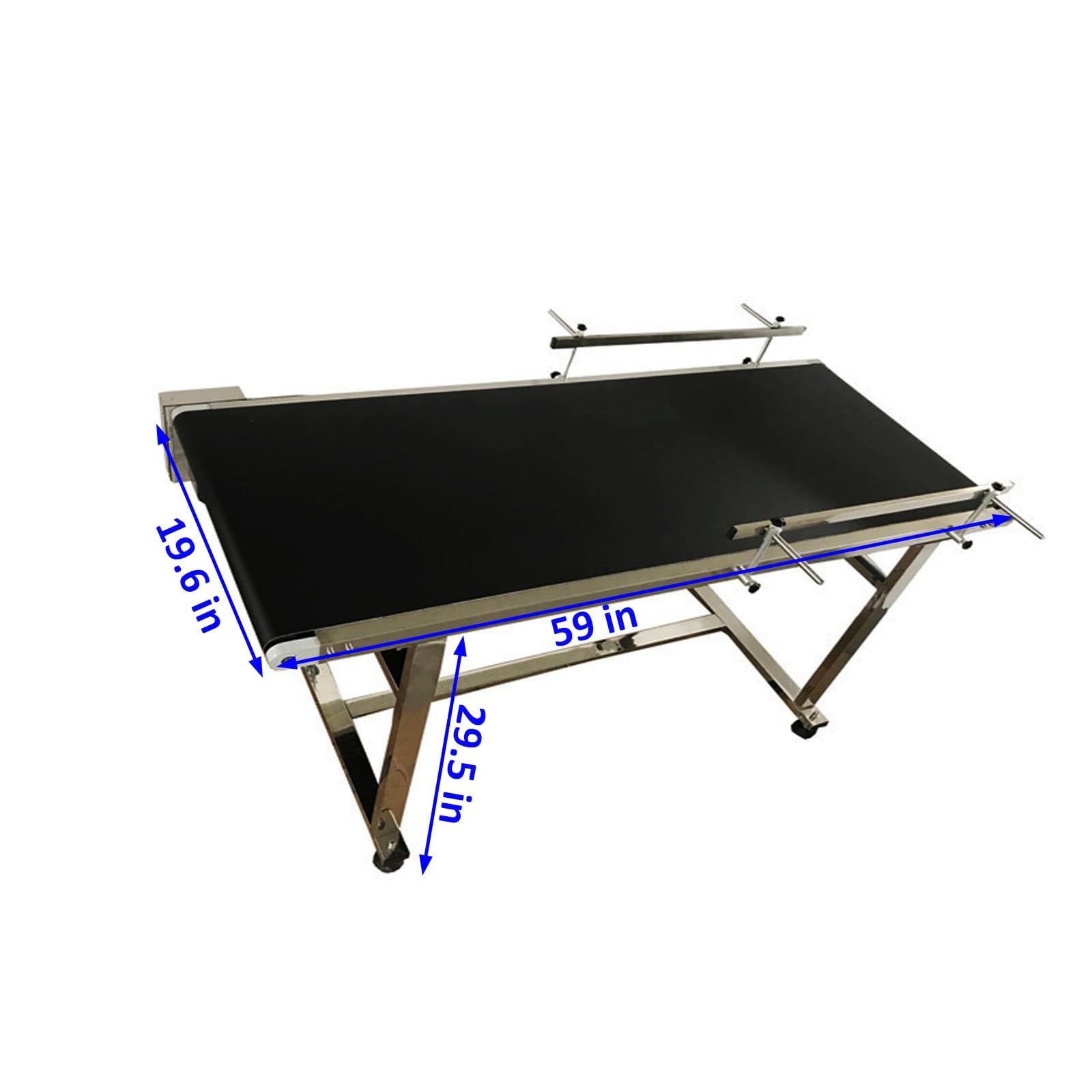 BEILOCKERY 59 inch PVC Belt Conveyor 19.7 inch Width Double Guardrails Stainless Steel Frames Belt Conveyor for Conveying Bottles Metal Plastic Bags Cartons 110V 250W(Black Belt)