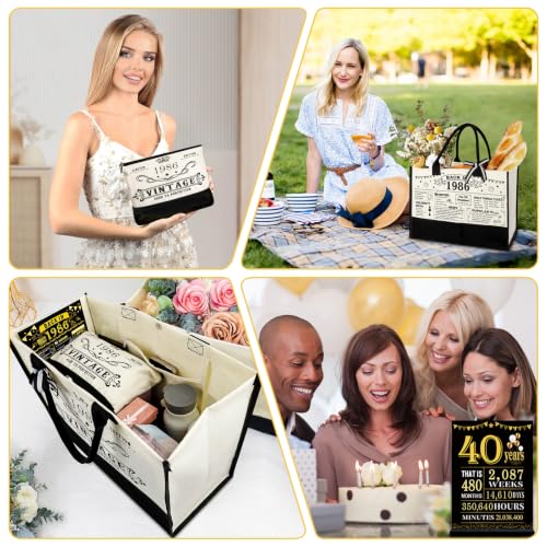 Image of 40th Birthday Gift for Women-Vintage 1986 Canvas Tote Bag,Makeup Bag,Poster