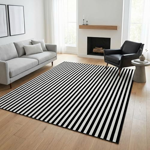 Tapete decorativo 3'x5' negro con franjas blancas miniatura 1