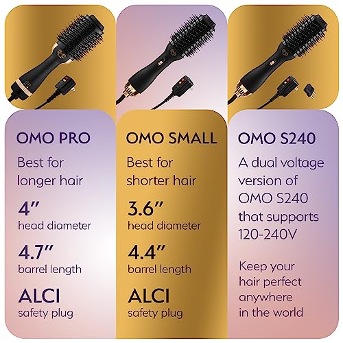 Image of Manual Dual Voltage Blowout Hair Dryer Brush, Professional Hot Air Brush for European Travel 110V-120V /220V-240V, Black Gold Dryer and Volumizer for Women, 2.4 INCHES Oval Shape
