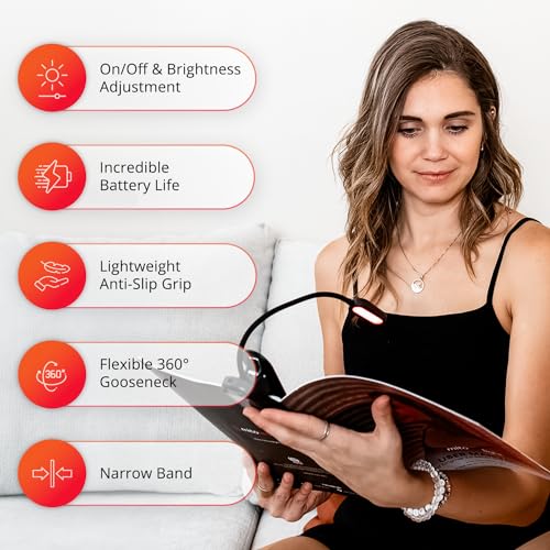 Image of Mito Red Light - Red Light Book Light Clip On - Book Lights for Reading at Night - Portable, Rechargeable Book Light with 360 Gooseneck - Reading Lights for Books in Bed