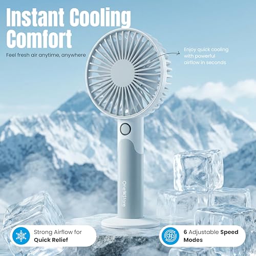 Image of One94Store Mini Handheld Fan, USB Rechargeable Fan with 1800mAh Battery, 6 Speed Cooling for Home Office Travel, White & Grey - Mini Fan, Small Fan, USB Fan, Hand Fan, Portable Fan