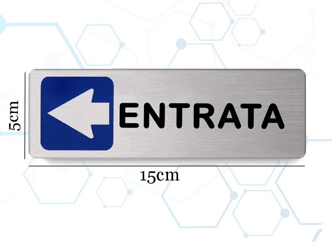 Targa entrata verso sinistra in Alluminio Satinato 150mm x 50mm -Targhette Autoadesive|Stickers, Klebeetikett| Impermeabili Lavabili, cinema,pub