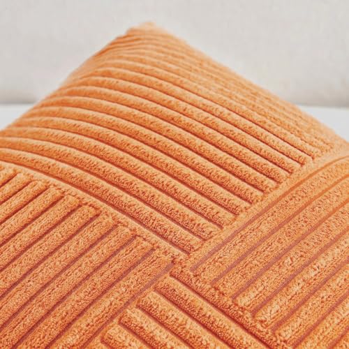 Image of Fancy Homi 2 Packs Orange Long Lumbar Decorative Throw Pillow Covers 16x24 Inch for Couch Bed Sofa, Rustic Farmhouse Boho Home Decor, Soft Striped Corduroy Rectangle Accent Cushion Case 40x60 cm
