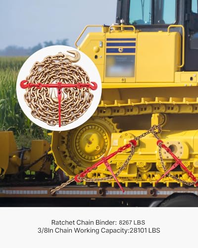 Image of VEVOR Chain and Binder Kit 3 /8 in-1 /2 in, Ratchet Load Binders 8267 lbs Working Strength, Ratchet Binders and Chains, 3 /8 in x 10 ft G80 Chains with G70 Hooks, for Truck, Tie Down, Hauling, Towing