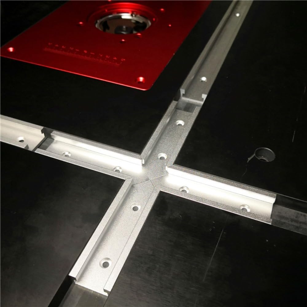 T-Track - Kit de intersección con agujeros de montaje preperforados para pista en T universal para plantillas y accesorios de carpintería (100 mm, azul)