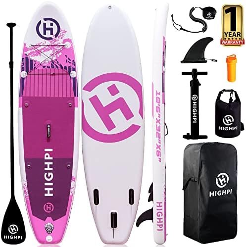 Highpi Inflatable Stand Up Paddle Boards, 10'6''x32''x6'' SUP with Accessories Backpack Anti-Slip Deck, Leash, Paddle and Hand Pump, Pink Paddle Board Standing Boat for Youth & Adult