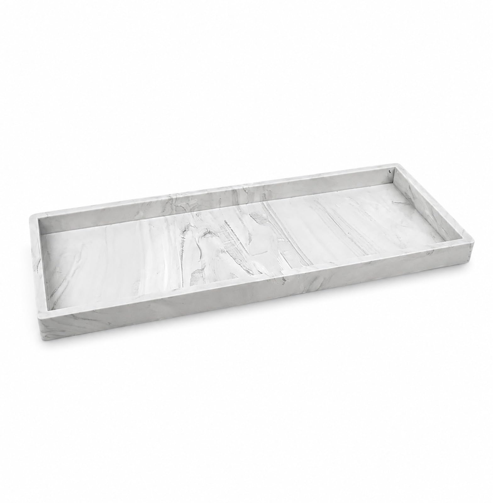White Marble Vanity Tray, 11.8 x 5 In Silicone Bathroom Countertop Organizer, Shatterproof Storage Tray for Soap Dispenser, Perfume, Jewelry, Cosmetics, Keys – Kitchen, Dresser, Sink Accessories