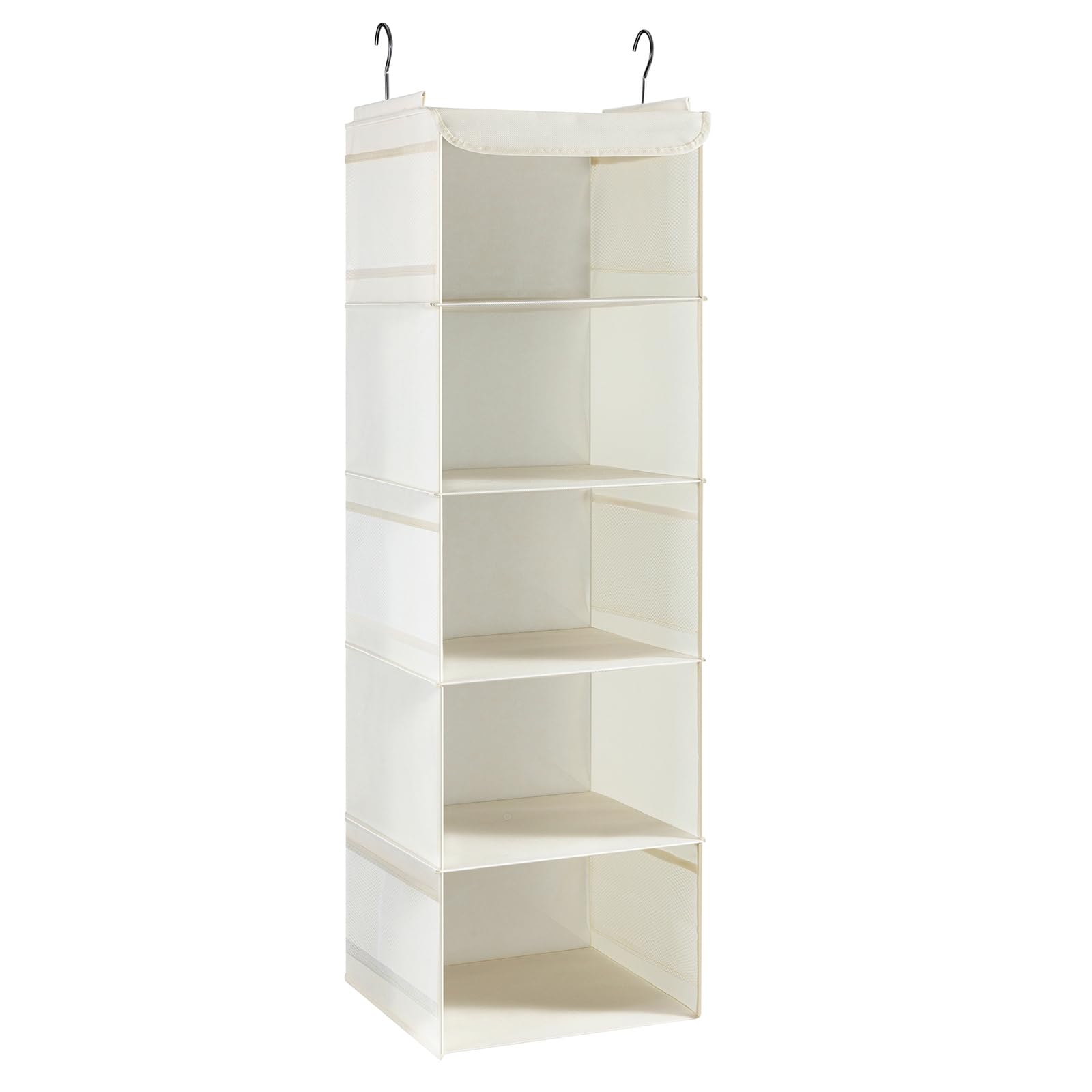 Hanging Storage with 5 Shelves Wardrobe Closet Organiser, Storage Shelves Unit with 6 Pockets for Clothes - Beige(30 x 30 x 108cm)