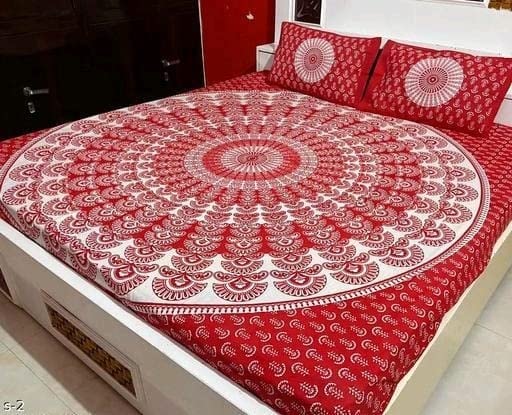 JAIPUR PRINTS 100% Cotton Sanganeri Rajasthani Jaipuri Traditional bedsheet for Double Bed Cotton King Size Bedsheet with 2 Pillow Covers (D-Red) (B0BW9NG8CS) Amazon Price History, Amazon Price Tracker