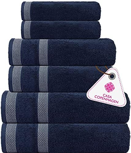 CASA COPENHAGEN Solitaire 6 Pieces Towel Set- Navy Blue 600 GSM 2 Bath Towel 2 Hand Towel 2