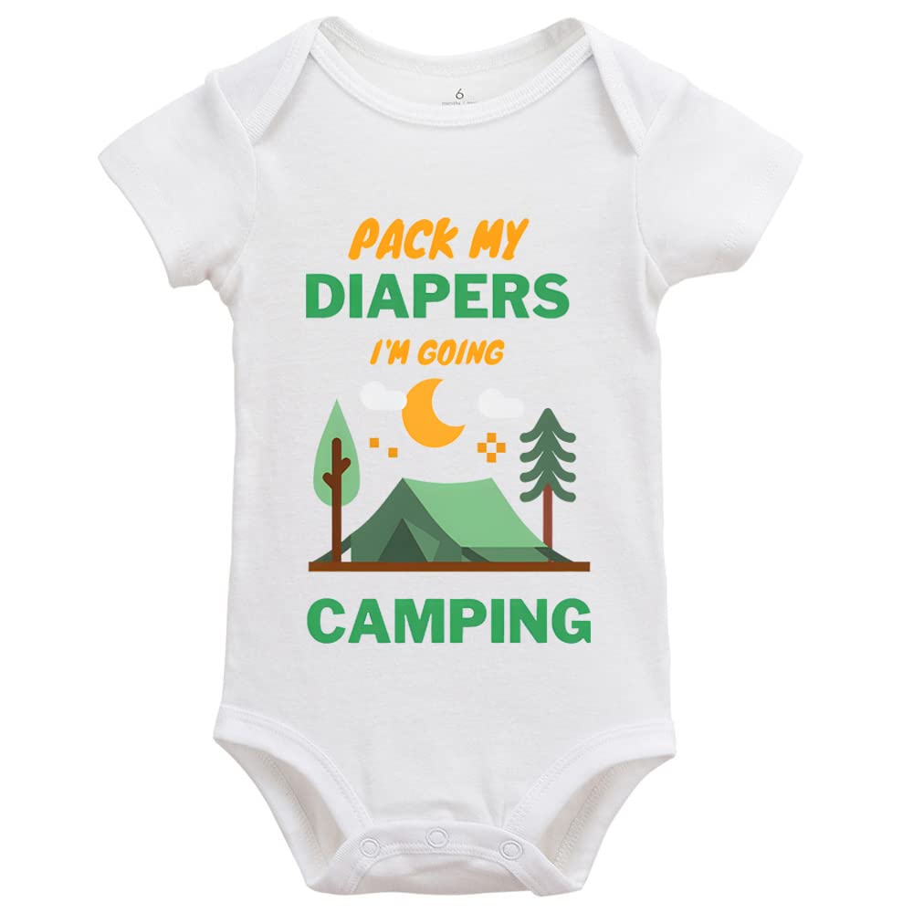 YCICIVDee Pack My Diapers Im Going Camping Newborn Jumpsuit Unisex Infant Bodysuit White