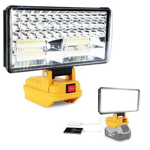 Cordless LED Work Light for Dewalt 20V Battery 8 Portable LED Flood Light Flashlight 2 Modes Brightness 90W 9000LM Low Voltage Protection USB Charging Ports for Work Camping Outdoor(No Battery)