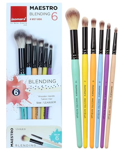 Image of Isomars Maestro Blending Brush Set of 6 - Professional Round Artist Brushes for Soft Blending, Shading and Transitions - Ideal for Watercolor, Acrylic, Gouache, and Ink - Sizes 1, 2, 4, 6, 8, 10
