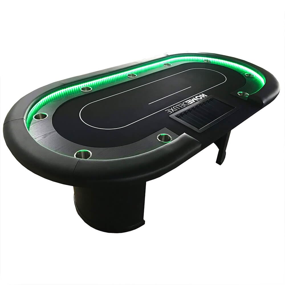 Home Deluxe Pokertisch mit 8 Stühlen Double UP LED Beleuchtung Getränkehalter 215x106x78 cm Hellgrau Spieltisch