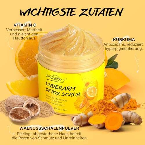 Detox Exfoliator for the Armpits with Turmeric, Vitamin C, Dark Spot Remover and Body Deodorant for the Armpit, Even Skin Tone, Exfoliating Body Scrub Women and Men, Also Whole Body