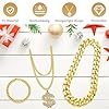 VEGCOO 9 Stück Zuhälter Kostüm Goldkette Fasching, 80er 90er Jahre Outfit Herren mit Dollar Kette/Große Goldene Kette/Dollar Ring/Goldenes/Sonnenbrille/Hut für Hiphop Punk Fasching oder Parteien #4