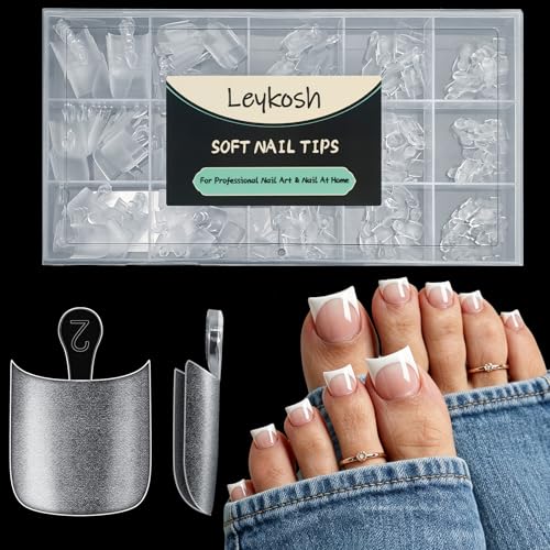 Image of Leykosh 330PCS Toenail Tips Full Cover, 15 Sizes Double-Sided Rough Matte No-File Gel Short Medium Toe Nail Tips, Duck-Bill Square Shape Fake Press on Toenails for DIY Salon Pedicure Nail Extension