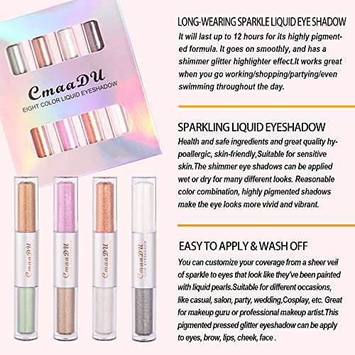 8 Colors Gold Sliver Smoky Pink Green Liquid Glitter Eyeshadow Set Sparkly Glitter Metallic Eyeliner Liquid Eyeshadow Makeup Set Kit,Gold Shimmer Multicolor Sparkle Eyeliner Waterproof Long Lasting Liquid Eye Shadow Set 01 #TOP4