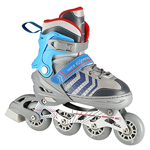 Nils Extreme Inline Skates 4in1 - Schlittschuhe Kinder - Inliner für Kinder und Erwachsene - Inliner mit ACEB7-Lager - Eislaufschuhe Kinder – 39-43 - Verstellbare Blau und Grau - NH18192