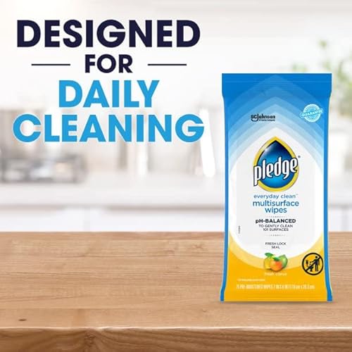 Pledge® Multi-Surface Cleaner Wet Wipes, Cloth, Fresh Citrus, 7 X 10, 25/Pack, 12/Carton #TOP7