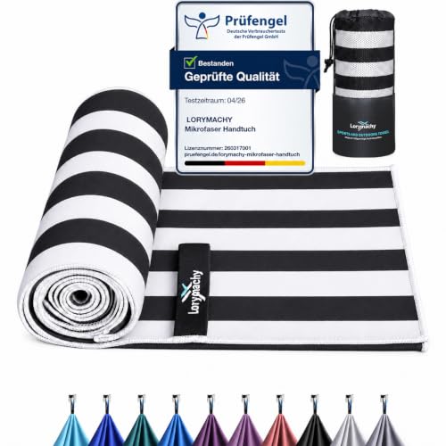 Lorymachy Mikrofaser Handtuch – 40x80cm Fitness Handtuch & Strandtuch, 250 GSM Leicht & Saugstark, Schnelltrocknend – Für Fitness, Yoga, Reisen, Camping, Wandern & Strand, Schwarz-Weiß Cabana