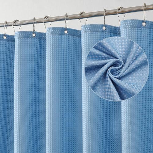 Amazon.com: AUSOMGOO Light Blue Shower Curtain with Metal Hooks ...