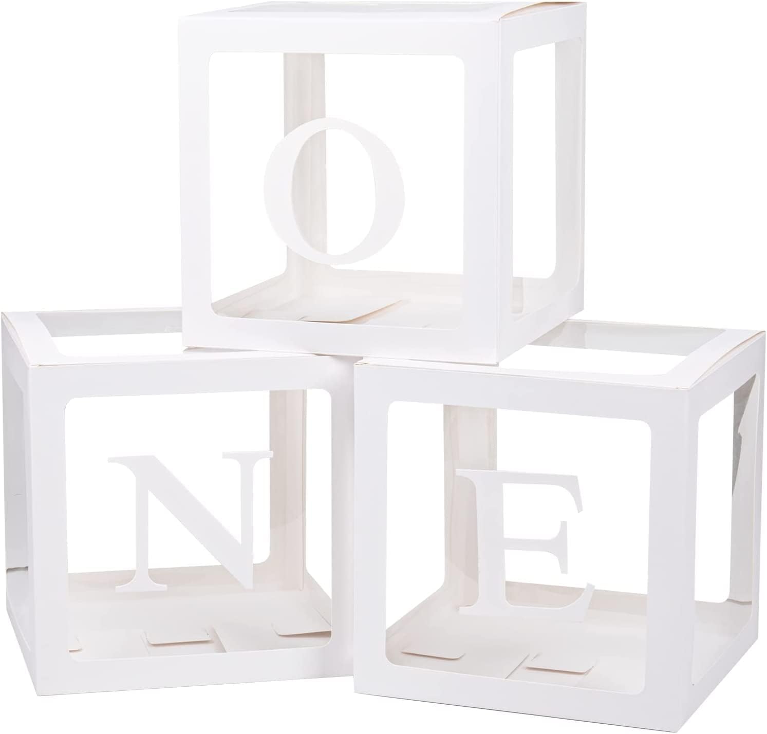 Jiosdo1st Birthday Decoration for Boys Girls, 3 Pieces Transparent Birthday Balloon Boxes with Letters 'One', Balloon Box 1st Birthday, One Boxes Birthday, First Birthday Background Decoration