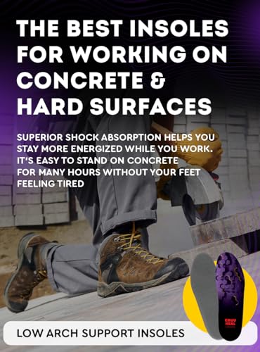 Image of CRUVHEAL Work Comfort Orthotic Insoles - Anti Fatigue Shoe Insert Men Women - Low Arch Support - Shock Absorption - Foot Pain Relief - Work Boot Insoles (XL, Violet)