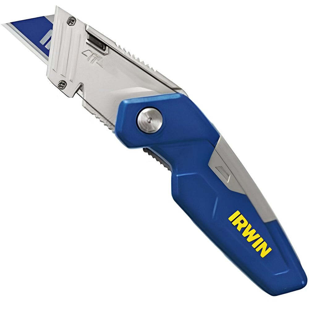 IRWIN Utility Knife, Folding with Blade Storage (1858319), Blue
