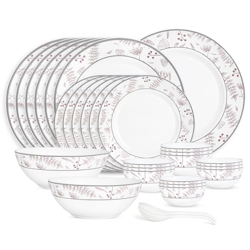 Image of Larah by Borosil 29pc Opalware Grandeur Dinner Set for Family of 6 | Microwave & Dishwasher Safe Crockery Set for Dining & Gifting | Plates & Bowls