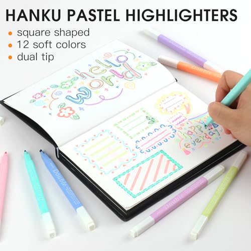 Highlighters, Aesthetic Cute Pastel Bible Highlighters Assorted Colors, 12 Pack Dual Tip Highlighter and Pens No Bleed, Smooth Writing Pastel Markers for Bible Book Planners Journaling