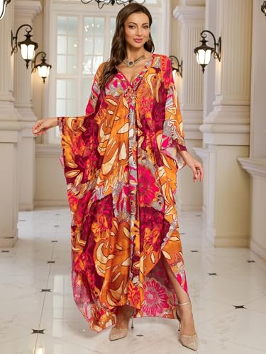 Image of KEYLORTING Plus Size Kaftan Dress Women, African Moo Moo Print Caftan, Batwing Dress, Beach Cover Up for Party and Loungewear