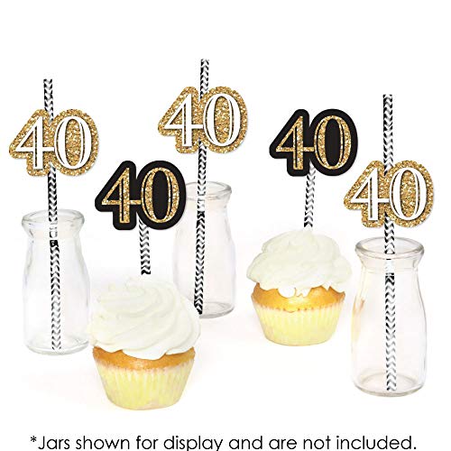 Adult 40th Birthday - Gold - Pitillos de Papel Decorativos miniatura 5