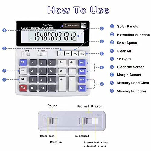 Desk Calculator Large Display, Dual Power 12 Digit Desktop Big Button Mechanical Basic Office Calculator For School Home And Business (Grey). #TOP2