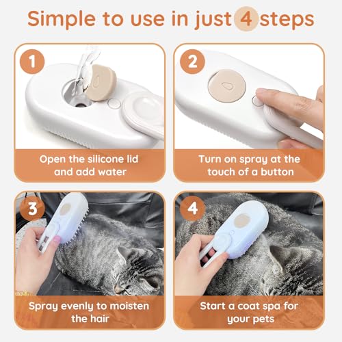 Image of GKZ Cat Steam Brush, 3 in 1 Pet Comb for Massage, Cleaning, Shedding and Combing, Electric Mist to Prevent Flyaways for Home, Dogs and Cat Lovers - White