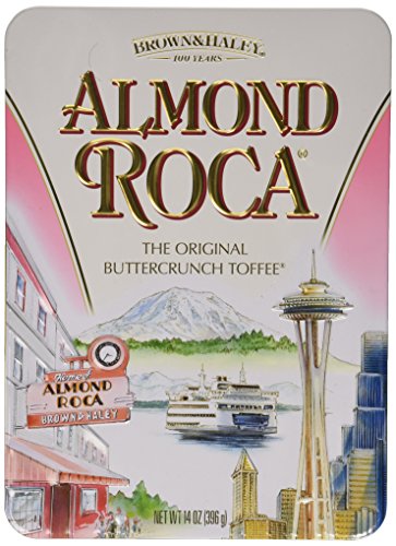 Brown & Haley ALMOND ROCA Keepsake Tin - The Original Buttercrunch Toffee with Almonds - Individually Wrapped Candy - Chocolate Candy with Almonds and Toffee - Gluten Free Kosher Candy - 14 oz Tin