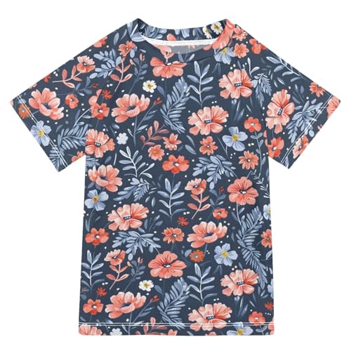 ALAZA Boys Swim Shirts Toddler Rash Guard Short Sleeve Rashguard Floral Dark UPF 50+ 11-12T