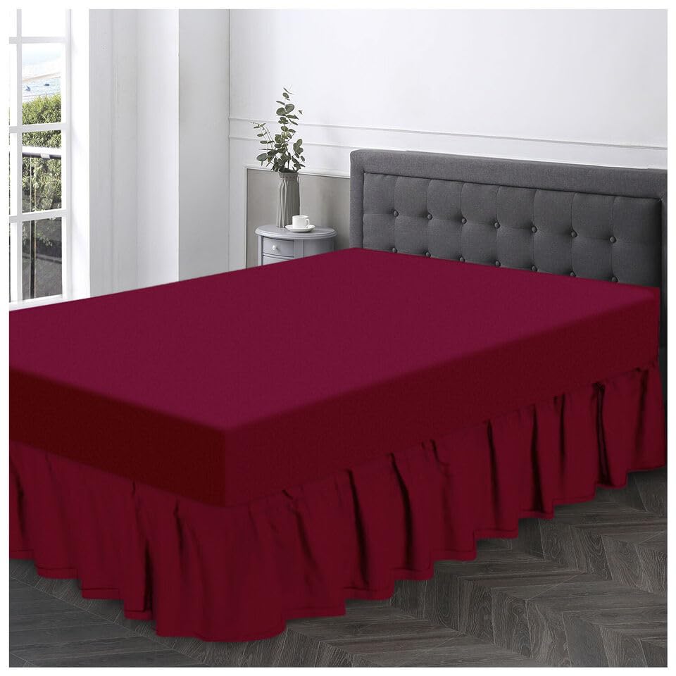 Easy Care Plain Dyed Polycotton Valance Sheet Super Soft Shrinkage Fade Resistant Frilled Bed Skirts Extra Deep Fitted Bed Sheets (Wine, Double) — image 1