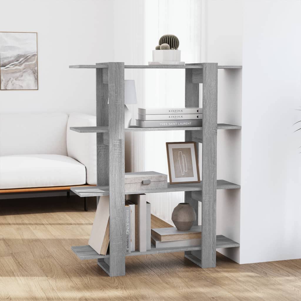 Libreria/Divisorio Multifunzionale - Armadio A Scaffali 80x24x192 Cm, Grigio Sonoma, Legno Multistrato - 6+12 Scomparti Per Soggiorno, Ufficio, Cucina, Bagno